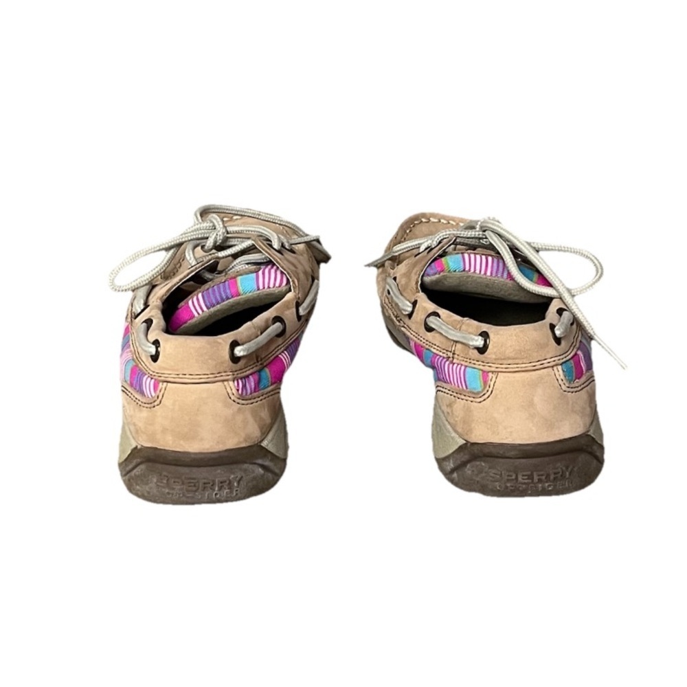 Sperry Top-Sider Girls Boat Shoes Size 2.5M Tan Leather Rainbow Stripe Nautical - Picture 5 of 10